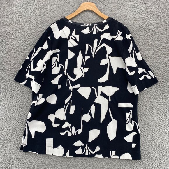 Chicos Top Women 3 US Extra Large Black White Abstract Everyday Elbow Sleeve Tee - Picture 3 of 9
